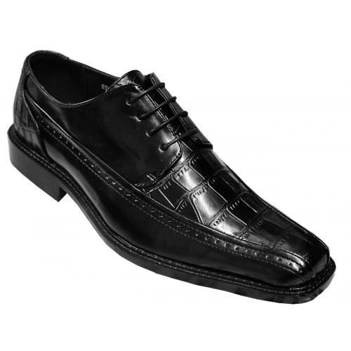 Antonio Cerrelli Black PU Leather / Alligator Print Lace-Up Shoes 6681