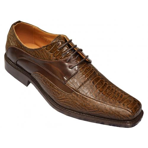 Antonio Cerrelli Chocolate Brown Ostrich Leg Print / PU Leather Shoes 6183