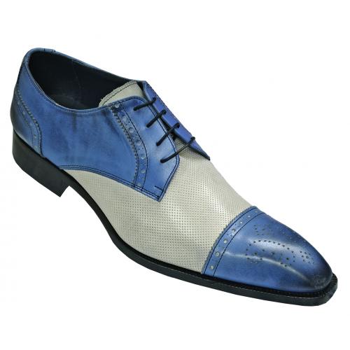 Duca Di Matiste Sky Blue / Light Grey Italian Calfskin Leather Cap Toe Shoes 1111