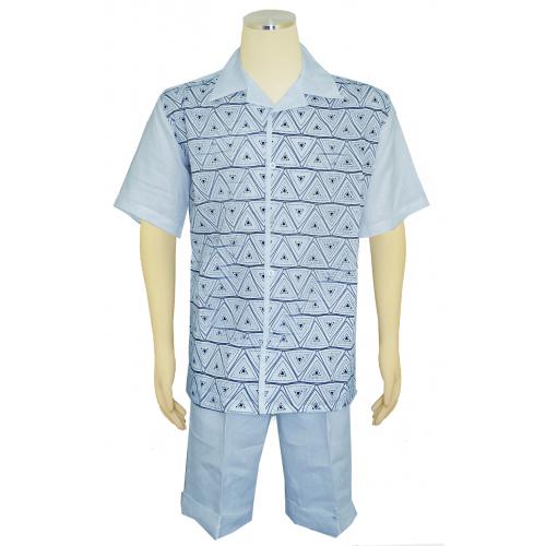 Successos Powder Blue / Black / White Embroidered Linen Short Set Outfit SS3343