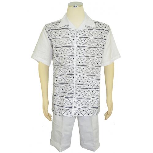 Successos White / Black Embroidered Linen Short Set Outfit SS3343