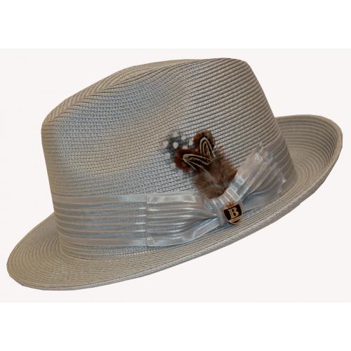 Bruno Capelo Silver Grey Fedora Braided Straw Hat BC-613