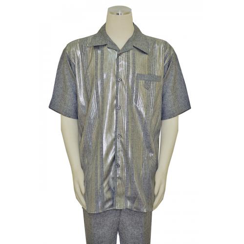Pronti Grey / Metallic Silver Stripe Design Short Sleeve Outfit SP6164