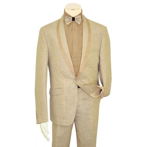 Giovanni Testi Beige / Silver Lurex 100% Linen Suit With Bow Tie GT1CP-545