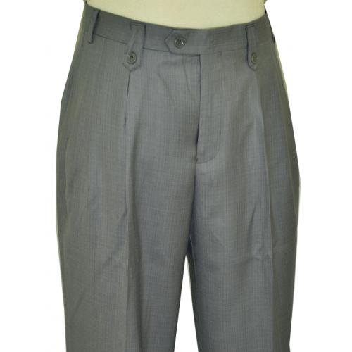 Pronti Silver Grey Wide Leg Slacks With Custom Button Tabs / Flapped Pockets P6046