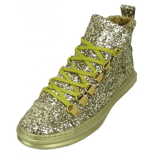 Encore By Fiesso Gold Glitter Leather High Top Sneakers FI2174-2