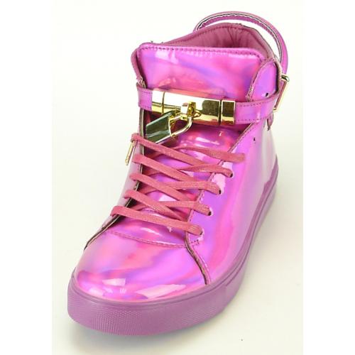 Encore By Fiesso Purple Patent Leather High Top Sneakers With Lock / Key FI2247.