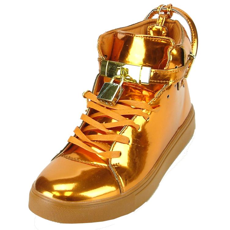 Encore By Fiesso Orange Patent Leather High Top Sneakers With Lock ...