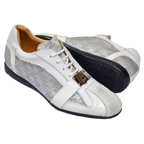 Mauri 8665 White / Grey / Black Genuine Crocodile / Patent Leather / Mauri Fabric Sneakers