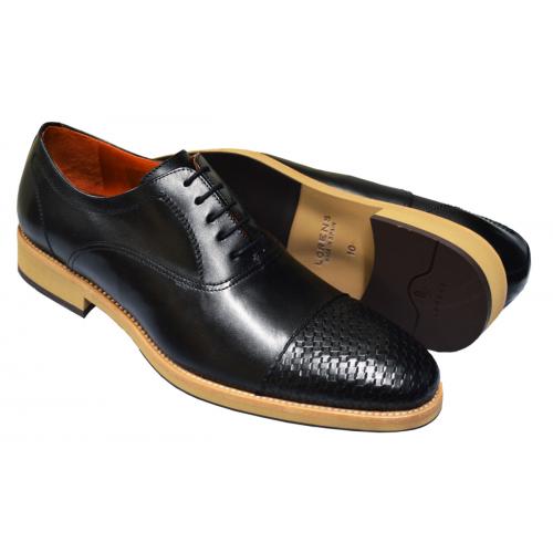 Lorens "Elias" Black Genuine Calfskin / Woven Cap Toe Oxford Shoes