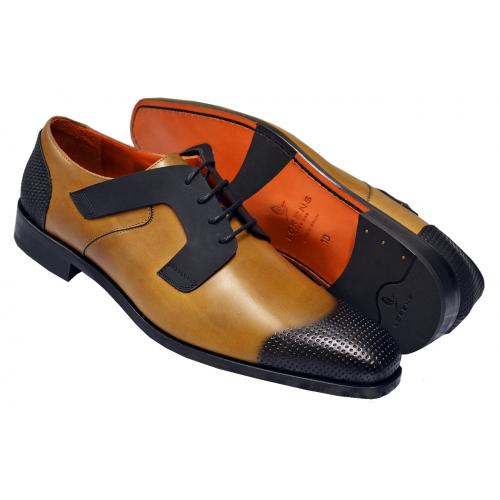 Lorens "Primo" Camel / Black Genuine Hand Painted Calfskin / Rubber Derby Shoes