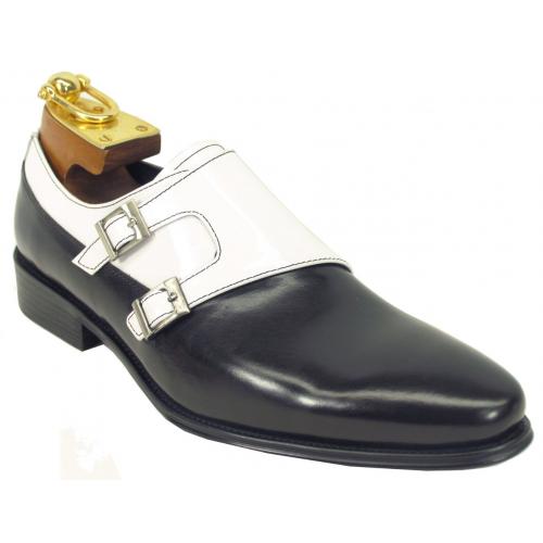 Carrucci Black / White Genuine Calfskin Leather Shoes With Two Monk Strap KS099-3003