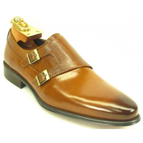 Carrucci Cognac Genuine Calfskin Leather Shoes With Two Monk Strap KS099-3003
