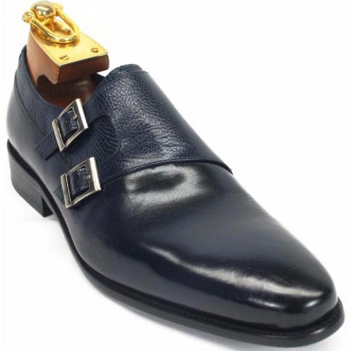 Carrucci Navy Genuine Calfskin Leather Shoes With Two Monk Strap KS099-3003