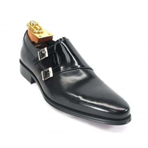 Carrucci Black Genuine Calfskin / Patent Leather Shoes With Two Monk Strap KS099-3003
