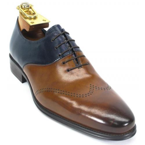 Carrucci Brown / Navy Genuine  Leather Oxford Shoes KS099-603T.