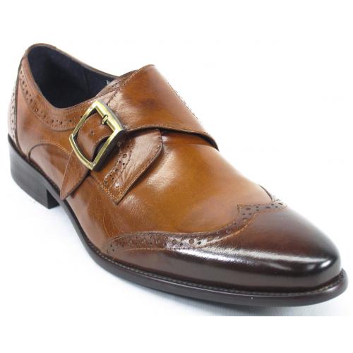 Carrucci Brown Genuine Calf Leather Wingtip Monk Strap Loafer Shoes KS099-710