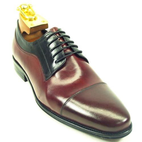 Carrucci Burgundy / Black Genuine  Leather Oxford Cap -Toe Shoes KS099-721
