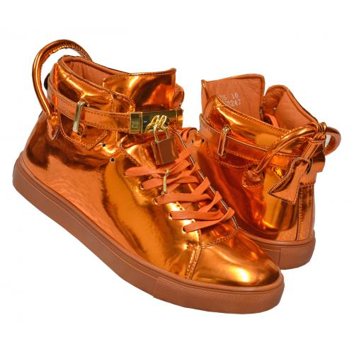 Encore By Fiesso Orange Patent PU Leather High Top Sneakers FI2247