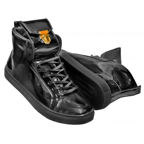 Encore By Fiesso Black Patent PU Leather High Top Sneakers FI2244S