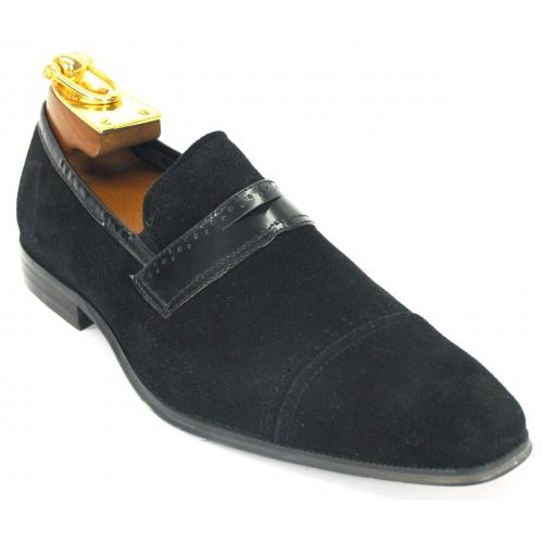 Carrucci Black Genuine Suede Loafer With Leather Strap KS1140-03S.
