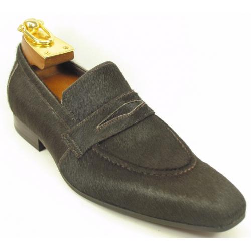 Carrucci Brown Genuine Pony Hair Loafer Shoes KS1377-06H.