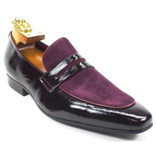 Carrucci Burgundy Genuine Patent Leather / Suede Loafer Shoes KS1377-12SC.