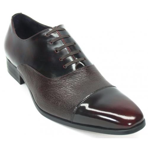 Carrucci Burgundy Genuine Deer / Patent Leather Lace-up Oxford Shoes KS2240-01.