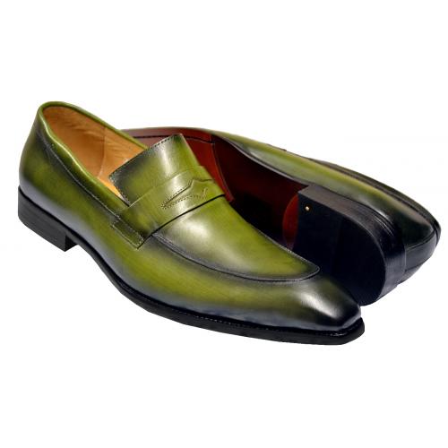Carrucci Olive Green Burnished Calfskin Leather Loafer Shoes KS478-501