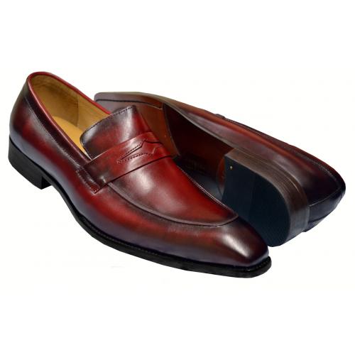 Carrucci Burgundy Burnished Calfskin Leather Loafer Shoes KS478-501