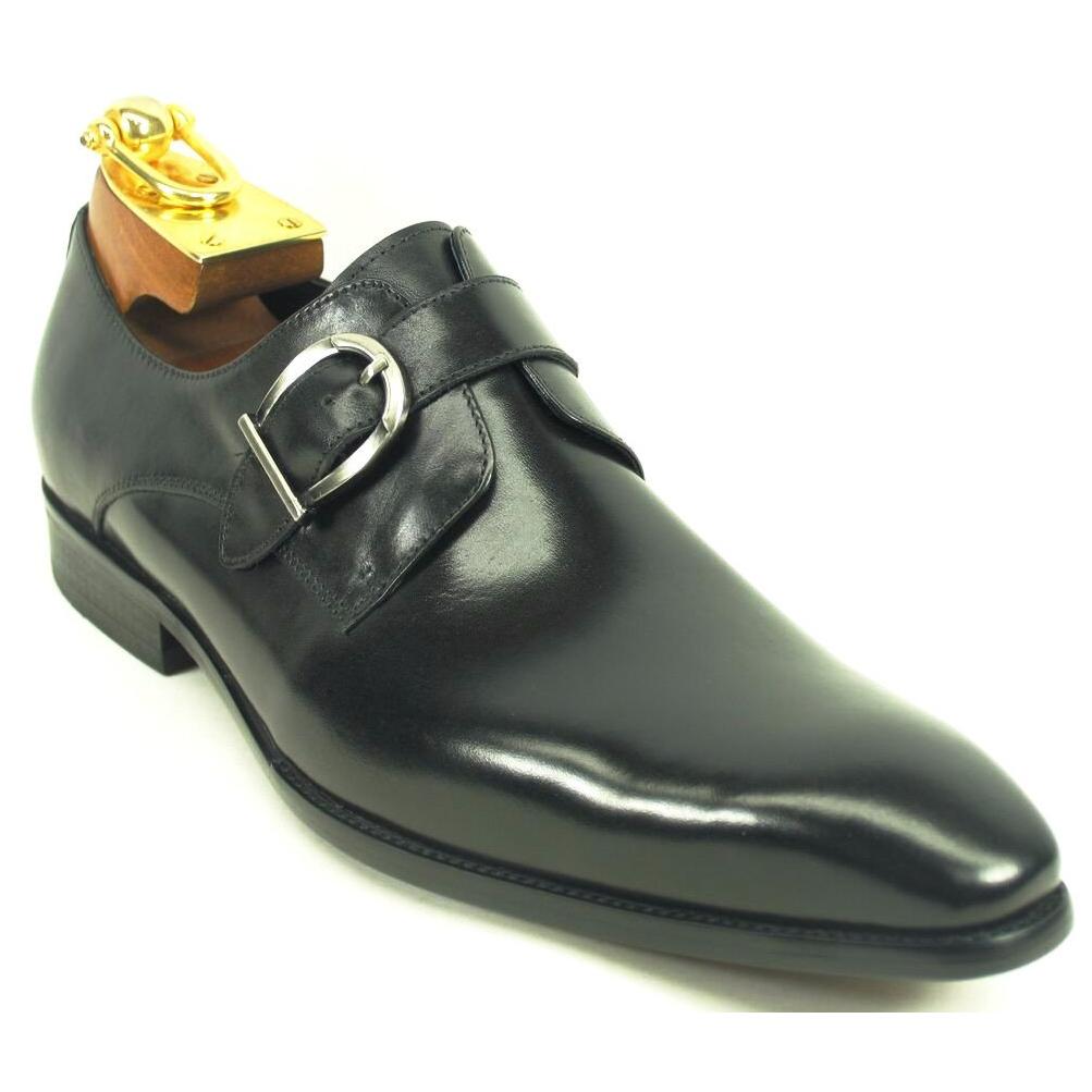Carrucci Mens Solid Black Single Monk Strap Leather Dress Shoes 