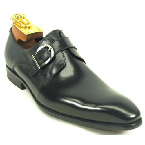 Carrucci Black Genuine Burnished Leather Monk Strap Shoes KS478-35