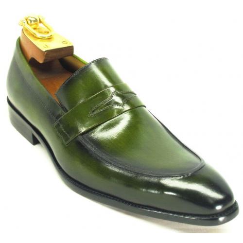 Carrucci Olive Genuine Calfskin Leather Loafer Shoes KS478-501.
