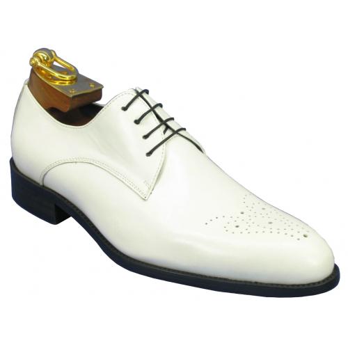 Carrucci White Genuine Calf Skin Leather Perforated Oxford Shoes KS479-04.
