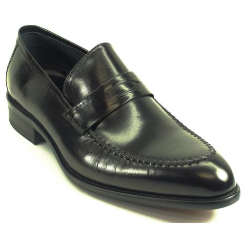 Carrucci Black Genuine Moccasin Leather Loafer Shoes KS479-605.