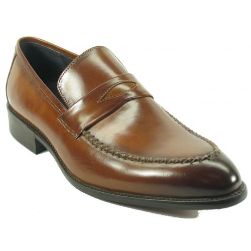 Carrucci Cognac Genuine Moccasin Leather Loafer Shoes KS479-605.