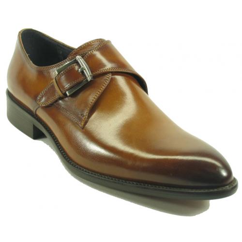 Carrucci Cognac Genuine Leather With Monk Strap Shoes KS479-607.