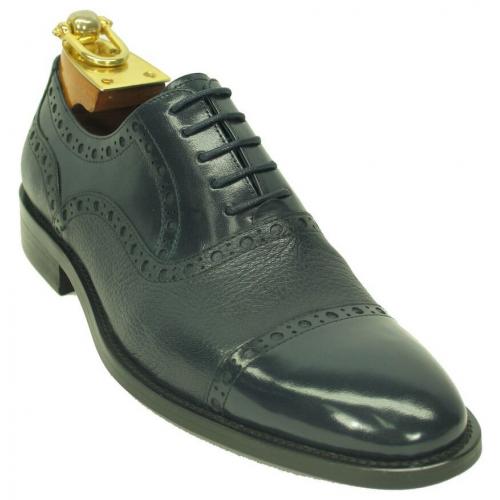 Carrucci Navy Genuine Deer Leather Oxford Shoes KS500-22.