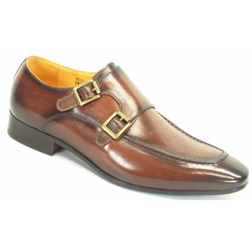 Carrucci Chestnut Genuine Calfskin Leather Loafer Shoes With Double Monk Strap KS502-11.