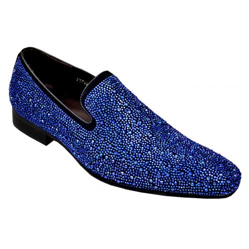 Fiesso Navy / Royal Blue Rhinestone Encrusted Leather Loafers FI7101