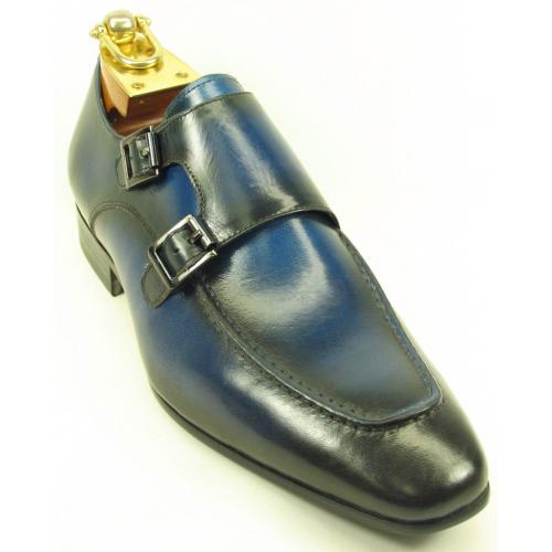 Carrucci Cobalt Blue Genuine Calfskin Leather Loafer Shoes With Double Monk Strap KS502-11.