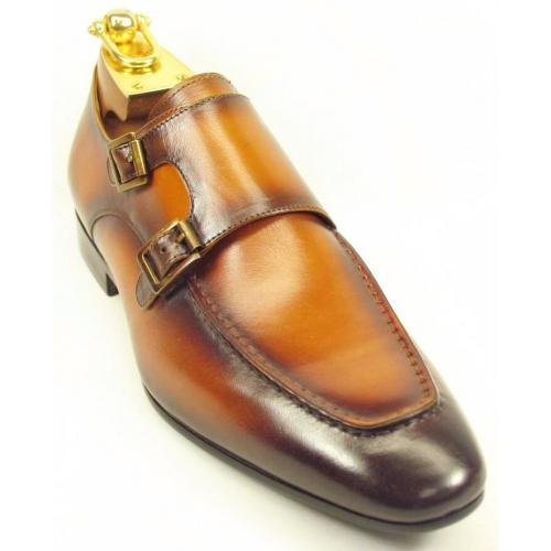 Carrucci Cognac Genuine Calfskin Leather Loafer Shoes With Double Monk ...