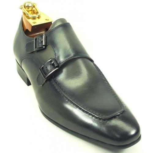 Carrucci Grey Genuine Calfskin Leather Loafer Shoes With Double Monk Strap KS502-11.