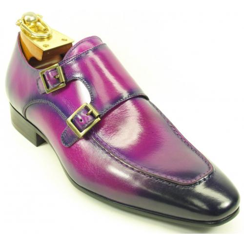 Carrucci Purple Genuine Calfskin Leather Loafer Shoes With Double Monk Strap KS502-11.