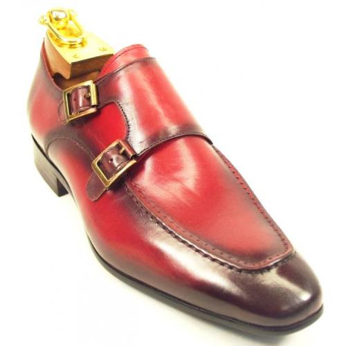 Carrucci Red Genuine Calfskin Leather Loafer Shoes With Double Monk Strap KS502-11.