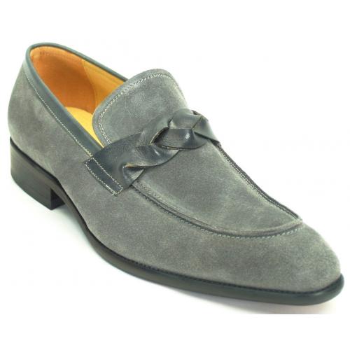 Carrucci Grey Genuine Suede With Leather Trim Loafer Shoes KS503-21SL.