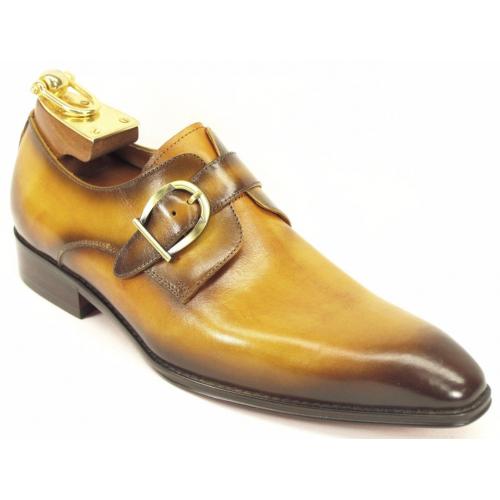 Carrucci Cognac Genuine Leather Monk Strap Loafer Shoes KS503-35.