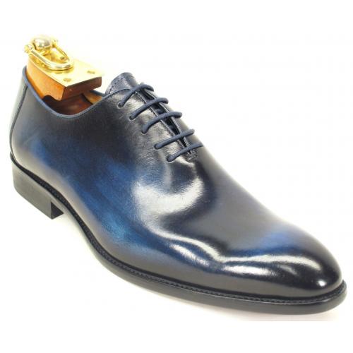 Carrucci Cobalt Blue Genuine Calfskin Leather Oxford Lace-Up Shoes KS505-12.