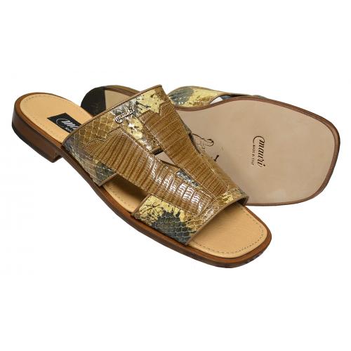 Mauri "1416/1" Taupe / Bone / Grey Genuine Snakeskin / Lizard Slide-In Sandals