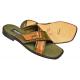 Mauri 1202 Olive Green / Cognac Genuine Ostrich / Lizard Slide-In Sandals